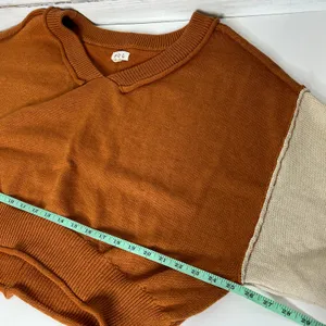 Pol Colorblock Boho V-Neck Knit Sweater Slouchy Pullover Rust Orange Size Small thumbnail 5