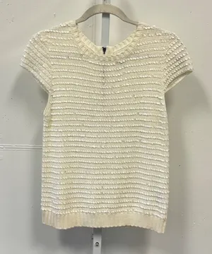 Alice + Olivia Ivory Sequin Knit Top Sweater Back Zip C211743920 Cream S Holiday thumbnail 1