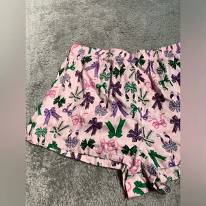 Pink Victoria’s Secret pajama lounge bow pattern Shorts large thumbnail 2