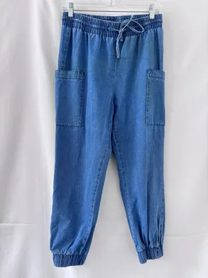 Indigo Rein Denim Joggers Size Large – Blue Elastic Waist Cargo Style thumbnail 8