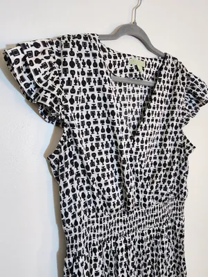 Ryegrass White and Black Perfume Print Blouson Midi Dress Size Large thumbnail 4