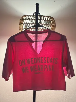 Mean Girls 'On Wednesdays We Wear Pink' Pink Cropped Tee thumbnail 3