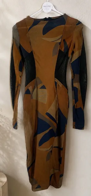 House of CB Brown and Navy Long Sleeve Bodycon Dress thumbnail 1