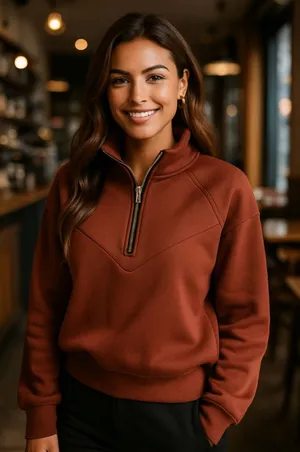 Rust Brown 1/4 Zip‎ Pullover Buttery Soft Cozy Lounge Travel Preppy Streetwear L thumbnail 1