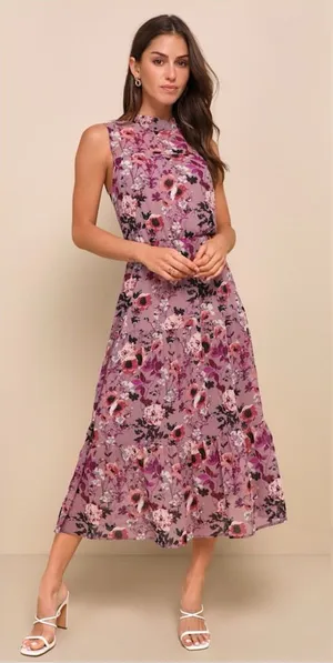 LULU’S In My Dreams Mauve Floral Print Midi Dress thumbnail 2