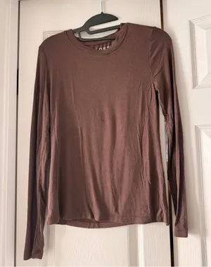LOFT Long Sleeve Crewneck Top in Chocolate Brown thumbnail 1