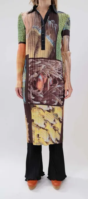 Free People x Arthur Apparel Fish Party‎ Box Pleat Shirt Dress Multi US 4 NEW thumbnail 1