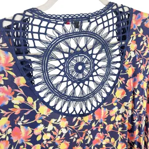 Colleen Lopez Boho Colorful Floral Crochet‎ Lightweight Open Oversized Tunic M L thumbnail 6