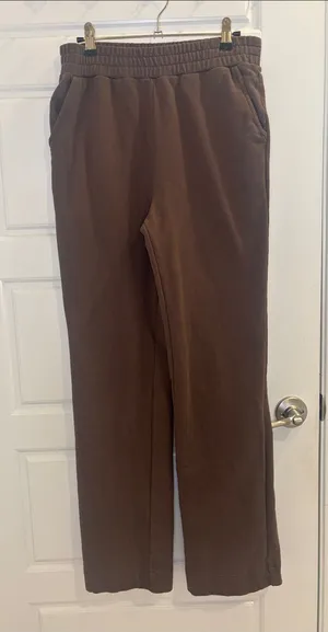 NUUDS Size S Chocolate Brown 100% Cotton Straight Leg Sweatpants thumbnail 1