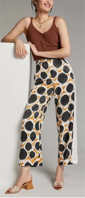 Anthropologie x Maeve Wellesley Wide Leg Printed Satin Pants - Brown/Black/White thumbnail 1