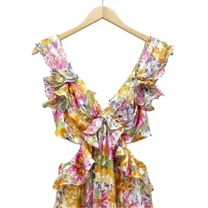 NWT Akira Tropical Floral Ruffled Cut-Out Open Back Romper Women’s Size Large thumbnail 5
