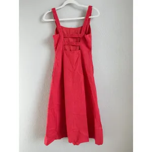 En Creme‎ Red Open Back Midi Dress Square Neck Ramie Cottagecore Boho Sz S thumbnail 6