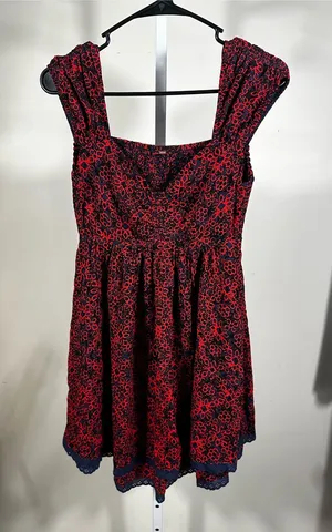 N91. Free People Red and Black Floral Mini Dress thumbnail 1