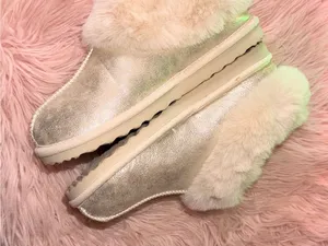 Faux Fur Lined Metallic Slipper Boots - Gold thumbnail 8