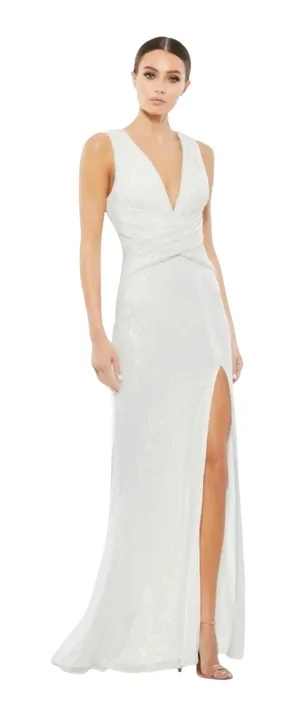 NWT IEENA for Mac Duggal White Sequin Wrap Gown Size 4 Style 26598 thumbnail 1