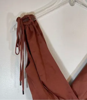 Lulu’s Look of Luxe Rusty Rose Satin Asymmetrical Wide-Leg Jumpsuit size XS thumbnail 6