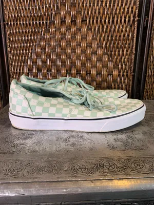 Vans Green and White Sparkly Checked Low Tops Size 11 thumbnail 2