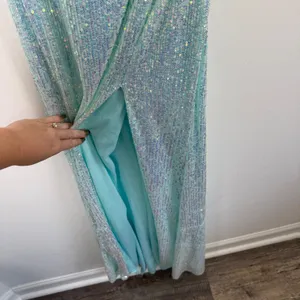 IEENA for Mac Duggal Gown Aqua Iridescent Sequin One Shoulder Dress Prom Women 2 thumbnail 9