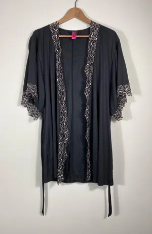 La Senza Black Lace Trim Kimono Robe Size S/M thumbnail 1