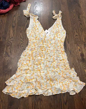 Adeline Yellow Floral Mini Dress NWT thumbnail 2