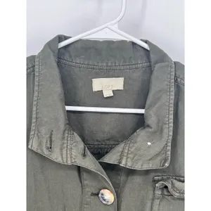 LOFT Utility Jacket Womens XL Olive Green Cotton Linen Cropped Cargo ‎ Military thumbnail 2