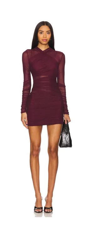 Revolve SEROYA Mesh Mini Dress Merlot Size Small NWT thumbnail 1