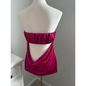 Justsweet Fuchsia Pink Satin‎ Strapless Open Back Cowl Top Y2K Size M thumbnail 2