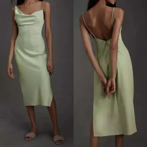 BHLDN‎ August Satin Charmeuse Midi Dress Mint Green Size 4 Cowl Neck Sleeveless thumbnail 2