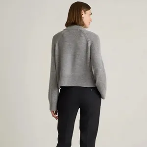 Quince Australian Merino Wool Cropped Mock Neck Sweater in Heather Grey Size L thumbnail 3