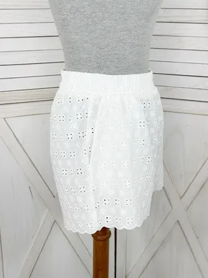 Wild Fable Eyelet Scallop Hem Boxer Shorts White XS‎ Cottagecore Elastic Pull On thumbnail 4