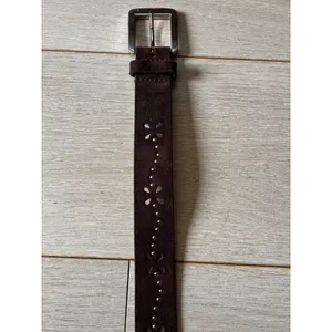 Brown Suede Leather Floral Studded Belt Silver Buckle Boho Western ML thumbnail 2