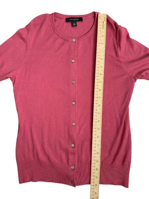 Ann Taylor Rose Pink Short-Sleeve Button Silk Cardigan thumbnail 4