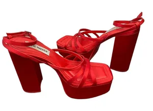 Steve Madden Gutsy Platform Pump Red Satin Block Heel Sandals Y2K Style Size 7 thumbnail 4