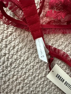 Kat the Label Size Extra Small XS Women's Sheer Floral Lace Bralette in Burgundy thumbnail 7