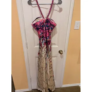 La Femme Multicolor Floral Rhinestone Embellished Halter Evening Gown EUC Sz 0 thumbnail 11