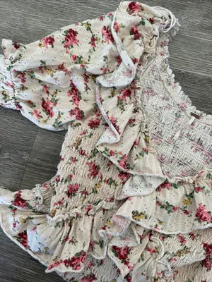 Free People favorite girl ruffle front smocked floral crop top cream medium thumbnail 5