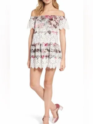 NWOT!! For Love & Lemons Cadence Off The Shoulder Boho Mini Dress Size Medium thumbnail 16