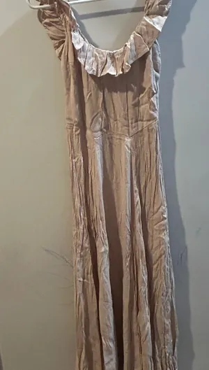 Reformation Beige Ruffle-Neck Maxi Dress thumbnail 1