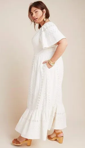 NWT Anthropologie Maeve Rochelle Eyelet Maxi in White Ivory Eyelet Dress M thumbnail 10