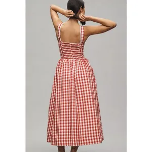 💕WAYF x Styled Coco!💕 Gracie Gingham Linen-Blend Midi Dress Red Gingham XL NWT thumbnail 5