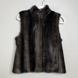 Women's Faux Fur Vest Full‎ Zip Ann Taylor Luxury Mock Neck Small thumbnail 2