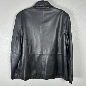 Modern Essentials Black Leather Jacket Womens Large Contrast Stitching 2000s Y2K thumbnail 3