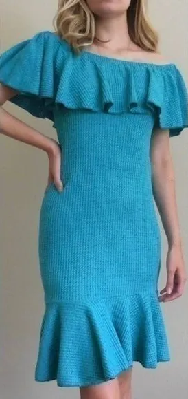 Lularoe Cici flounce ruffle stretch dress teal S thumbnail 1