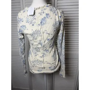 Free People We The Free Clover Thermal Size Small Ivory Blue NWT 100% Cotton thumbnail 7
