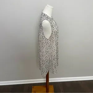Lumière Top Tunic Sheer Split Neck Collar Lagenlook Geometric Blue Tan Ivory thumbnail 6