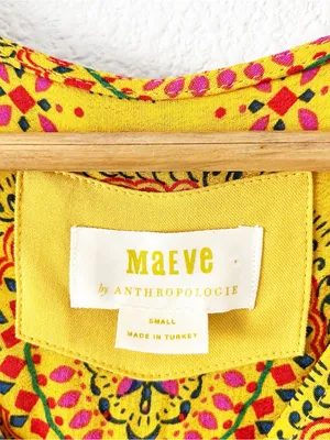 Anthropologie Maeve Yellow Multicolor Boho Wrap Tie Resortwear V-Neck Blouse Top thumbnail 4