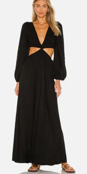 Indah Julie Solid Ruched Bodice Cutaway Maxi Dress Black Small $258 Revolve thumbnail 1