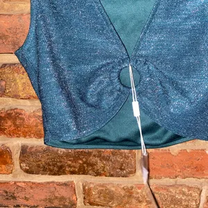NWT Fashion Teal Blue Glitter Sparkle Grommet Crop Tank Top Women's Size XS thumbnail 4