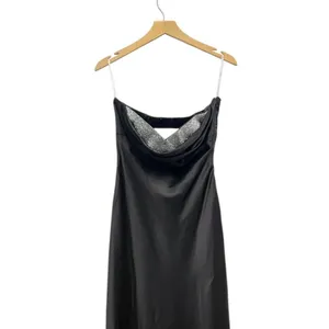 Lulus Exquisite Shine Black Satin Rhinestone Strapless Maxi Dress size Large NWT thumbnail 5