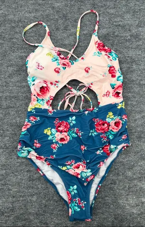 Cupshe Women’s Floral One-Piece Swimsuit - Pink & Blue Size Large thumbnail 1